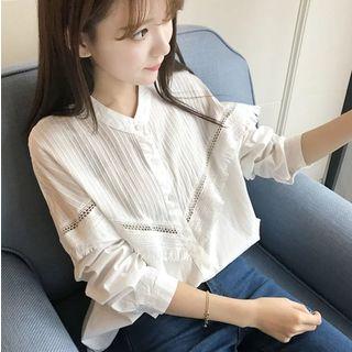 Chevron Panel Long-sleeve Blouse