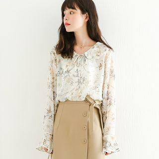 Set: Floral Blouse + Camisole White - One Size