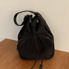 Drawcord Fabric Bucket Bag Black - One Size