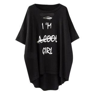 3/4-sleeve Lettering Oversized Knit Top