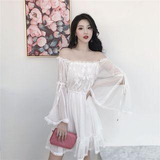 Off-shoulder Embroidered Chiffon Dress