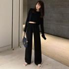 Long-sleeve Cropped T-shirt / High-waist Wide-leg Pants