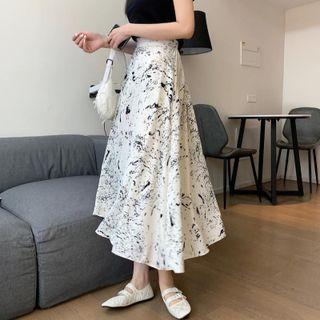 Splash Print Midi A-line Skirt