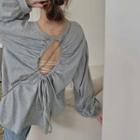 Long-sleeve Plain Loose-fit Cutout Top