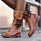 Faux Leather Studded Lace-up Back Short Boots