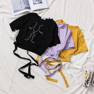 Elastic Waist Cropped Print Top