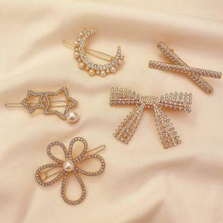 Set Of 5: Rhinestone Hair Clip 01# - Set Of 5 - Gold - One Size