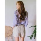 Band-waist Linen Blend Shorts With Sash