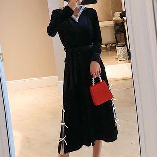 Frilled Trim Bow-accent Midi Dress