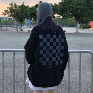 Checkered Print Sweatshirt Black - One Size
