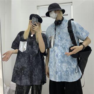 Couple Matching Short-sleeve Tie-dyed Button-up Shirt