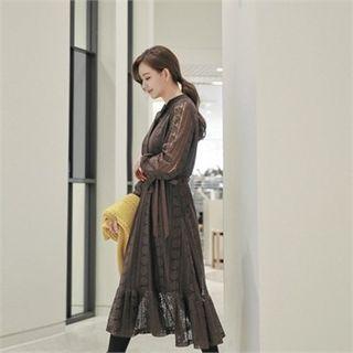 Drawstring-waist Laced A-line Dress