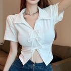 Short-sleeve Bow Crop Polo Shirt