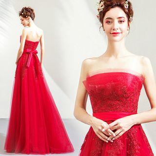 Embroidered Tube A-line Evening Gown