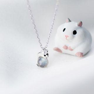 925 Sterling Silver Moonstone Mouse Pendant Necklace As Shown In Figure - One Size