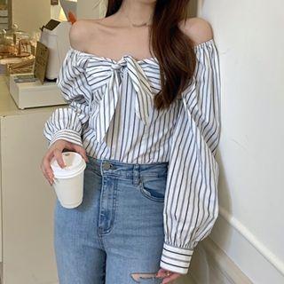 Off-shoulder Striped Blouse Stripe - White - One Size