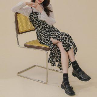 Shirt / Floral Print Midi A-line Overall Dress
