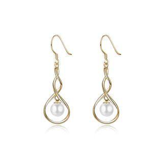 925 Sterling Silver Elegant Plated Champagne Gold Pearl Earrings Champagne - One Size