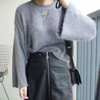Bell-sleeve Distressed Sweater