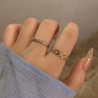 Set Of 2: Geometric Rhinestone Alloy Ring (various Designs) Set Of 2 - Gold - One Size