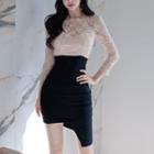 Long-sleeve Lace Panel Irregular Bodycon Dress
