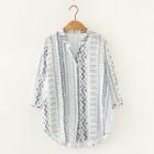 Long-sleeve Geometric Print Button-up Blouse