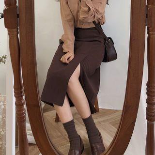 High Waist Lit Midi A-line Skirt
