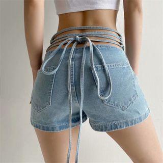 Strappy-back Denim Shorts