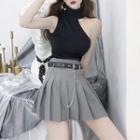 Sleeveless Top / Pleated A-line Mini Skirt