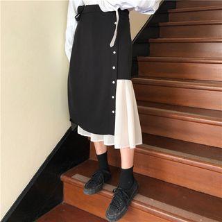 Ruffle Panel Midi A-line Skirt Black - One Size