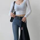 Set Of 2: V-neck Cropped T-shirt