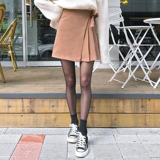 Pleated Zip-back Mini Wrap Skirt