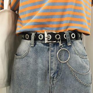 Chained Layered Faux Leather Belt Black - One Size