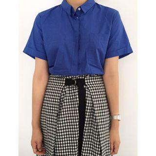 Cuff-sleeve Dual-pocket Shirt