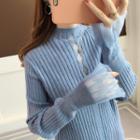 Lace Panel Mock-turtleneck Long-sleeve Knit Sweater