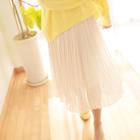 Band-waist Pleated Chiffon Midi Skirt