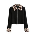 Leopard Print Fluffy Collar Cardigan