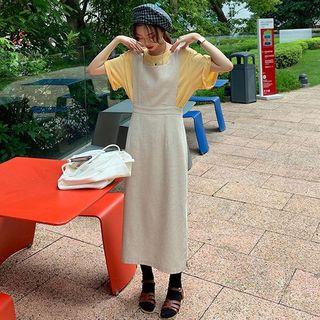 Short-sleeve Plain T-shirt / Midi Pinafore Dress