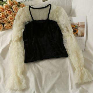 Patchwork Velvet Crop Blouse