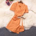 Short-sleeve Tie-front Blazer Dress