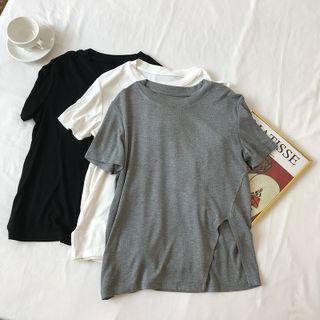 Short Sleeve Slit Plain Top
