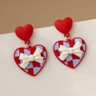 Heart Bow Alloy Dangle Earring 1 Pair - White & Light Blue & Red - One Size