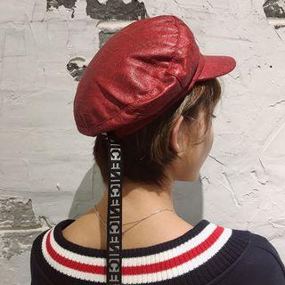 Lettering Strap Faux Leather Cap