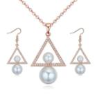 Set: Pearl Rhinestone Triangle Earring + Pendant Necklace
