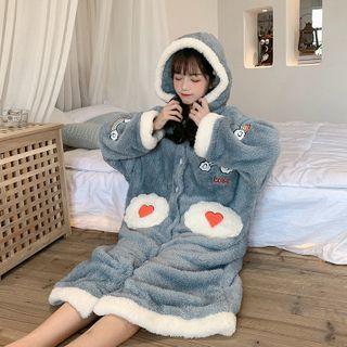 Embroider Hooded Velvet Coat Airy Blue - One Size