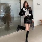 Color-block Woolen Jacket / Ruffle Top / A-line Skirt
