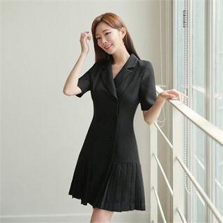 Short-sleeve Pleated-hem Coatdress