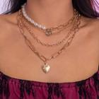 Chain Faux Pearl Layered Necklace 2591 - White - One Size