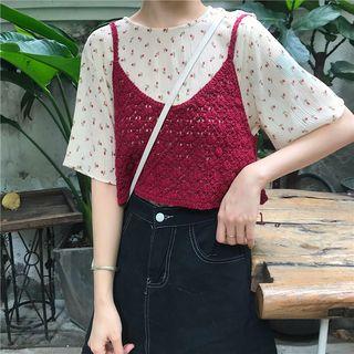 Floral Print Chiffon Blouse / Knit Camisole