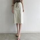 Fray-hem H-line Midi Skirt